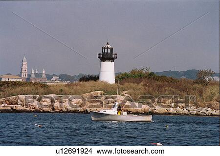 Picture - lighthouse located at TenPound Island, Massachusetts, United States. Fotosearch
