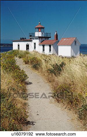 Stock Image - lighthouse located at West Point, Washington. Fotosearch