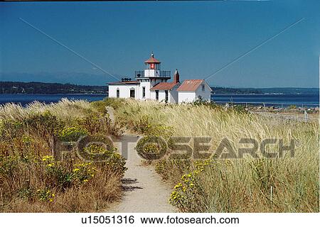 Stock Photograph - lighthouse located at West Point, Washington. Fotosearch