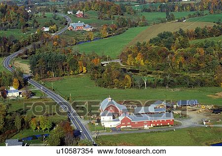 Aerial view of farm in autumn View Large Photo Image Picture - Aerial view of farm in autumn. Fotosearch