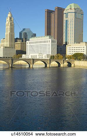 Picture - Scioto River and Columbus Ohio skyline in autumn. Fotosearch