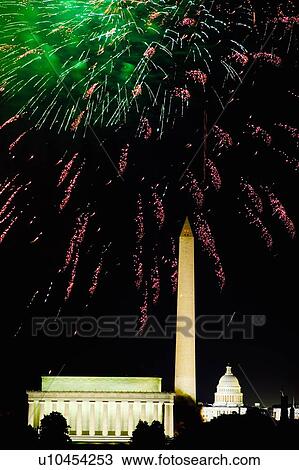 Fireworks exploding over the Lincoln Memorial, Washington Monument and U. S. Capitol, Washington D. C. View Large Photo Image Stock Image - Fireworks exploding over the Lincoln Memorial, Washington Monument and U. S. Capitol, Washington D. C.. Fotosearch