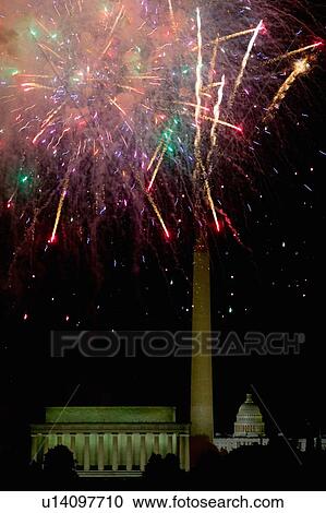Fireworks exploding over the Lincoln Memorial, Washington Monument and U. S. Capitol, Washington D. C. View Large Photo Image Stock Image - Fireworks exploding over the Lincoln Memorial, Washington Monument and U. S. Capitol, Washington D. C.. Fotosearch