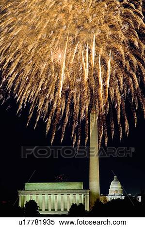 Fireworks exploding over the Lincoln Memorial, Washington Monument and U. S. Capitol, Washington D. C. View Large Photo Image Stock Photography - Fireworks exploding over the Lincoln Memorial, Washington Monument and U. S. Capitol, Washington D. C.. Fotosearch