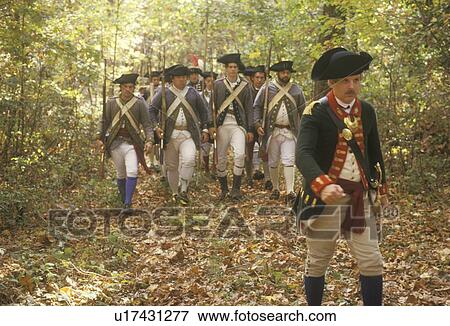 Stock Photo - American soldiers during Historical American Revolutionary War Reenactment. Fotosearch