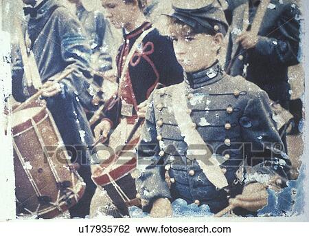 Stock Image - Drummer boys during Civil War reenactment of Battle of Bull Run. Fotosearch