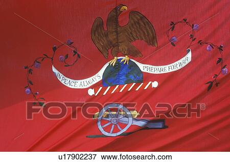 Stock Photo - Historical Reenactment, detail of Artillery flag. Fotosearch