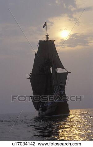 Silhouette of a replica of Mayflower II View Large Photo Image Stock Image - Silhouette of a replica of Mayflower II. Fotosearch