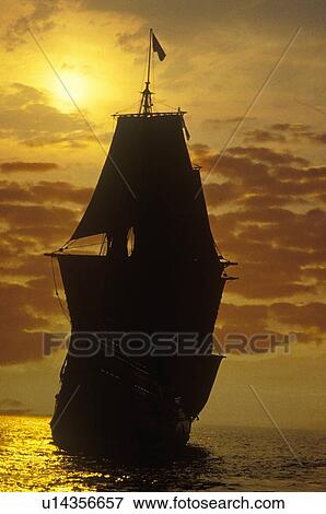 Silhouette of a replica of the Mayflower at sunset View Large Photo Image Stock Photo - Silhouette of a replica of the Mayflower at sunset. Fotosearch