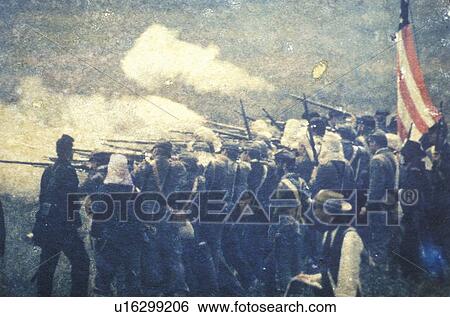 Stock Photograph - Soldiers in battle during Civil War Reenactment of Battle of Bull Run. Fotosearch