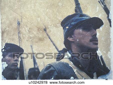Stock Photo - Soldiers marching into war during Civil War reenactment of Battle of Bull Run. Fotosearch