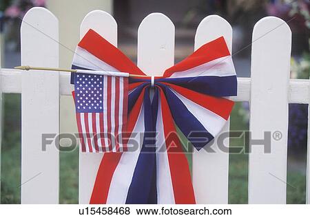 American Flag on White Picket Fence View Large Photo Image Stock Photo - American Flag on White Picket Fence. Fotosearch