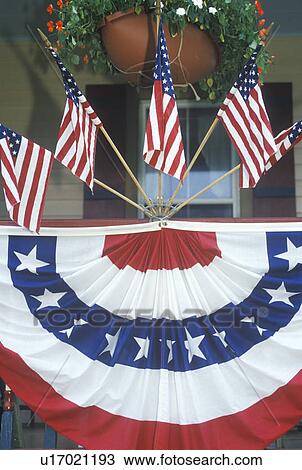 American Flags and bunting Hung on Porch of House View Large Photo Image Stock Image - American Flags and bunting Hung on Porch of House. Fotosearch