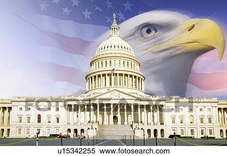 Stock Photography - Digital composite: U. S. Capitol with American eagle and flag. Fotosearch