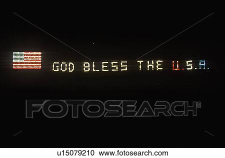 Electric Sign with American Flag and “God Bless The USA” View Large Photo Image Stock Image - Electric Sign with American Flag and “God Bless The USA”. Fotosearch
