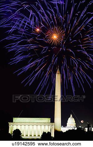 Fourth of July celebration with fireworks exploding over the Lincoln Memorial, Washington Monument and U. S. Capitol, Washington D. C. View Large Photo Image Stock Photography - Fourth of July celebration with fireworks exploding over the Lincoln Memorial, Washington Monument and U. S. Capitol, Washington D. C.. Fotosearch