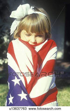 Little Girl Wrapped in American Flag, United States View Large Photo Image Stock Image - Little Girl Wrapped in American Flag, United States . Fotosearch