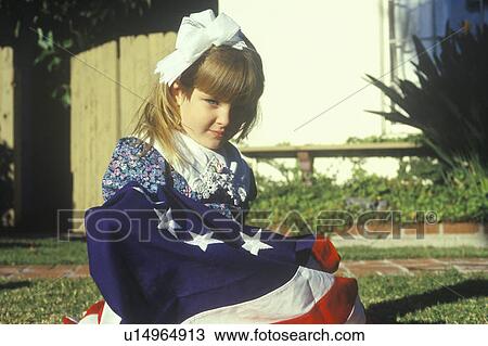 Little Girl Wrapped in American Flag, United States View Large Photo Image Stock Image - Little Girl Wrapped in American Flag, United States . Fotosearch