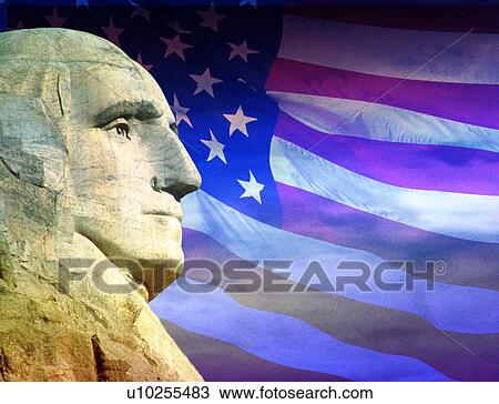 Stock Image - Photo montage: George Washington and American flag. Fotosearch