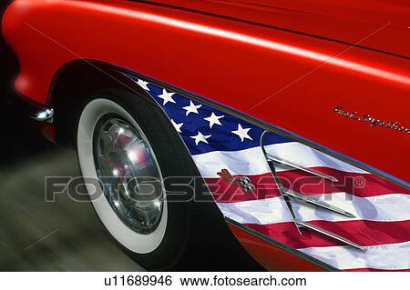 Red sports car with American flag trim View Large Photo Image Stock Photograph - Red sports car with American flag trim. Fotosearch