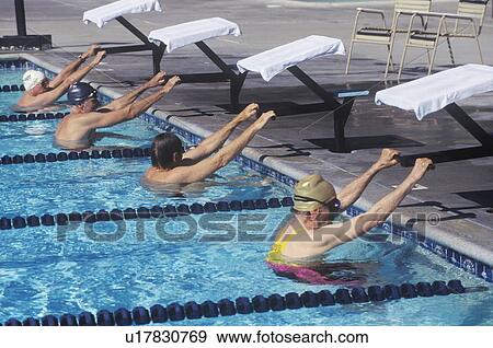 Senior Olympic Swimming competition, Men at starting gate View Large Photo Image Stock Photo - Senior Olympic Swimming competition, Men at starting gate. Fotosearch