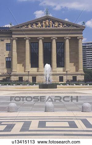 Stock Image - Philadelphia Museum of Art with plaza and fountain in Greek Revival style, Philadelphia, PA. Fotosearch