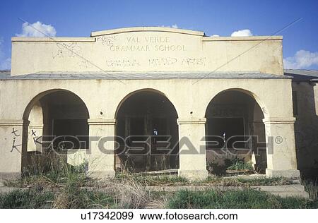 Stock Photo - The archways of a deserted school. Fotosearch
