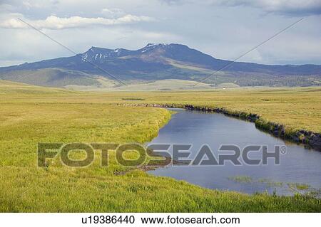 Stock Image - Water creek running through grasslands. Fotosearch