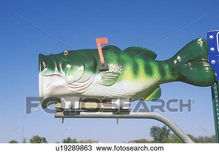 Stock Image - A big-mouth bass mailbox,. Fotosearch