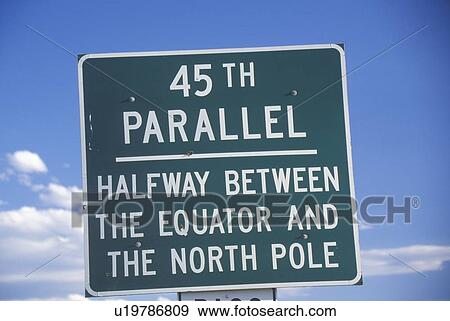 A sign that reads “45th Parallel” View Large Photo Image Stock Photo - A sign that reads “45th Parallel”. Fotosearch