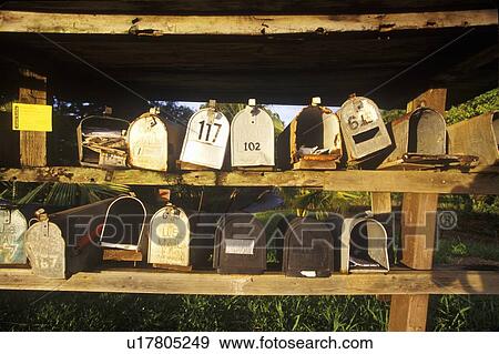 Rows and shelves of residential mailboxes, rural setting View Large Photo Image Stock Photo - Rows and shelves of residential mailboxes, rural setting. Fotosearch