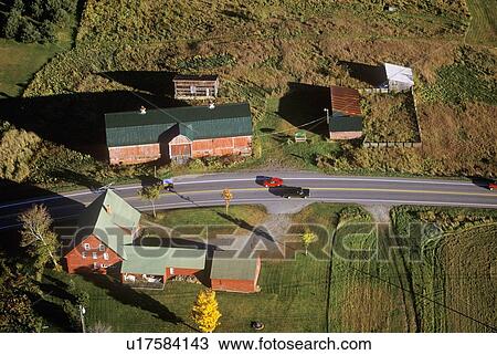 Stock Image - Aerial view of farm, USA. Fotosearch