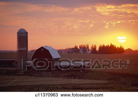 Barn and Silo at sunset View Large Photo Image Stock Image - Barn and Silo at sunset. Fotosearch