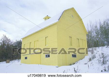 Yellow barn in snow View Large Photo Image Stock Photo - Yellow barn in snow. Fotosearch