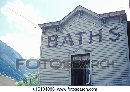 Stock Image - A frontier town bath house. Fotosearch