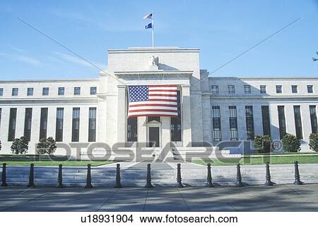 Picture - American Flag hung on The Federal Reserve Bank, Washington, D. C.. Fotosearch