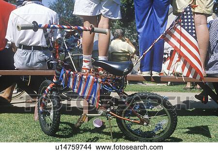 Picture - Child's Bike with Patriotic Bunting. Fotosearch