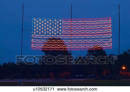 Stock Image - Electric American Flag at Night. Fotosearch