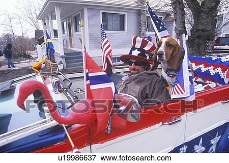 Man Driving Convertible with American Flags View Large Photo Image Stock Photo - Man Driving Convertible with American Flags. Fotosearch