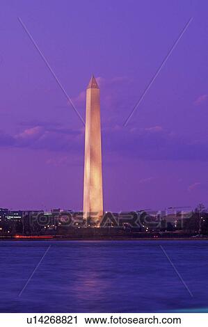 Stock Image - The Washington National Monument at dusk, Washington, D. C.. Fotosearch