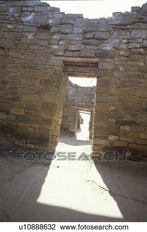 Stock Image - Adobe walls and doorway at the Aztec Indian ruins, La Plata. Fotosearch