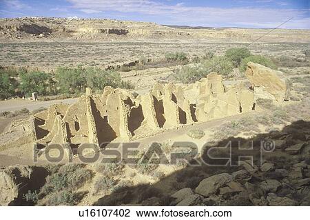 Stock Image - Chaco Canyon Indian ruins, NM, circa 1060, The Center of Indian Civilization. Fotosearch