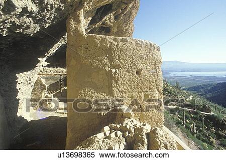 Cliff dwellings, circa 1400 AD, and Roosevelt Lake, Tonto National Monument View Large Photo Image Stock Photography - Cliff dwellings, circa 1400 AD, and Roosevelt Lake, Tonto National Monument. Fotosearch