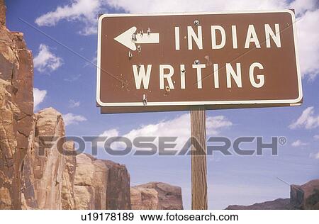 Stock Photo - Directional sign to Petroglyphs, Newspaper Rock. Fotosearch