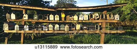 Rows of mailboxes along road View Large Photo Image Stock Photo - Rows of mailboxes along road. Fotosearch