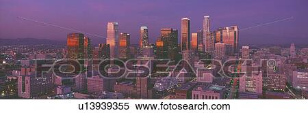 Stock Photography - Los Angeles skyline with sunset. Fotosearch