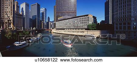 Stock Image - Panoramic view of Chicago River. Fotosearch