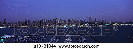 Picture - Panoramic view of Empire State Building and Manhattan, NY skyline with Hudson River and harbor. Fotosearch
