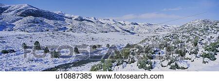 Stock Photography - Panoramic view of winter snow in the Los Padres National Forest Wilderness area known as the Sespe. Fotosearch