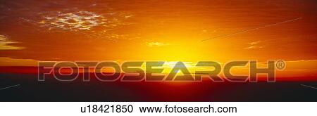 Stock Image - Sunset over Channel Islands and Pacific Ocean. Fotosearch